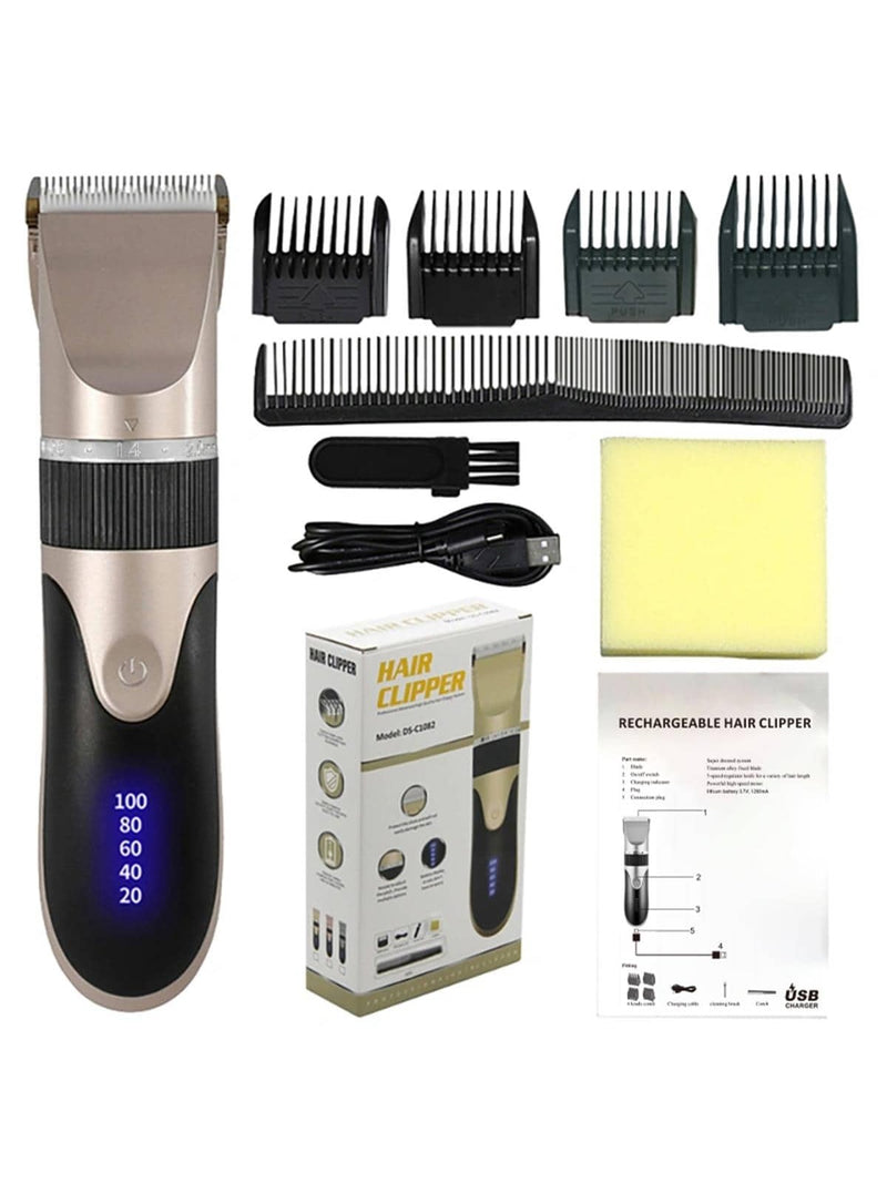 1 Peça Aparador de cabelo recarregável com bateria 1200mAh, indicador de bateria, adequado para todos os tipos de cabelo, portátil, para corte de cabelo adulto e infantil, dourado 1082