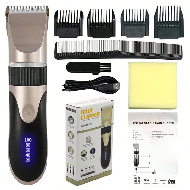 1 Peça Aparador de cabelo recarregável com bateria 1200mAh, indicador de bateria, adequado para todos os tipos de cabelo, portátil, para corte de cabelo adulto e infantil, dourado 1082
