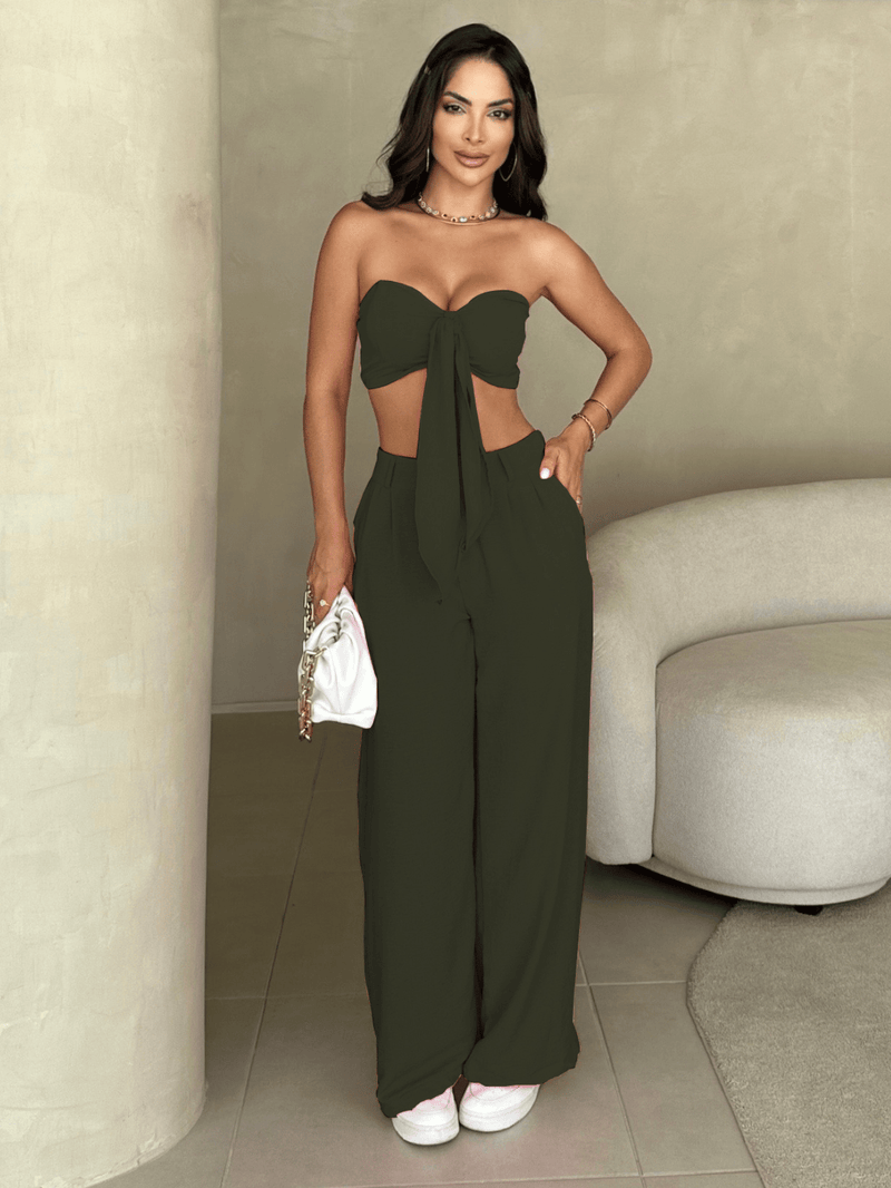 Conjunto Top com Laço e Calça Variante Duna Verão.