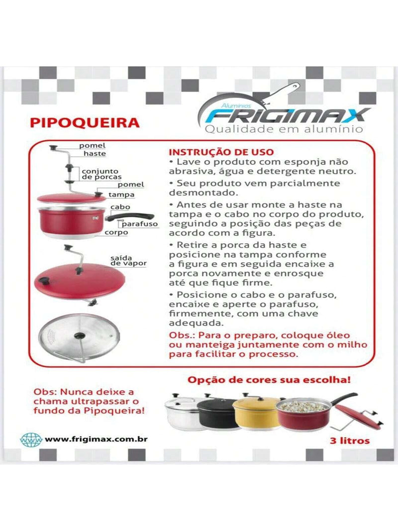 Panela De Pipoca Pipoqueira N22 Com Tampa de Alumínio