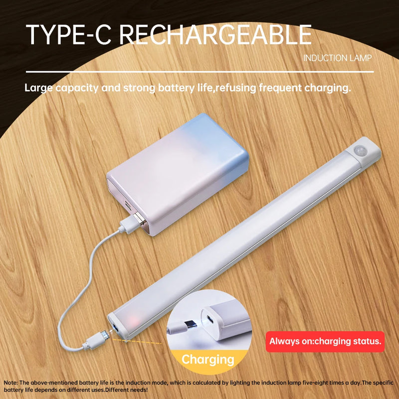 LED Motion Sensor Light Wireless LED Night Light Type C Rechargeable Light Cabinet Wardrobe Lamp Staircase Backlight For Kitchen