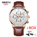 NIBOSI 2309 Relógio Masculino Original Pulseira de Couro Luxo À Prova D'água Cronógrafo Calendário Luminoso Quartzo Militar Relógio de Pulso