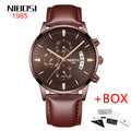 NIBOSI 2309 Relógio Masculino Original Pulseira de Couro Luxo À Prova D'água Cronógrafo Calendário Luminoso Quartzo Militar Relógio de Pulso