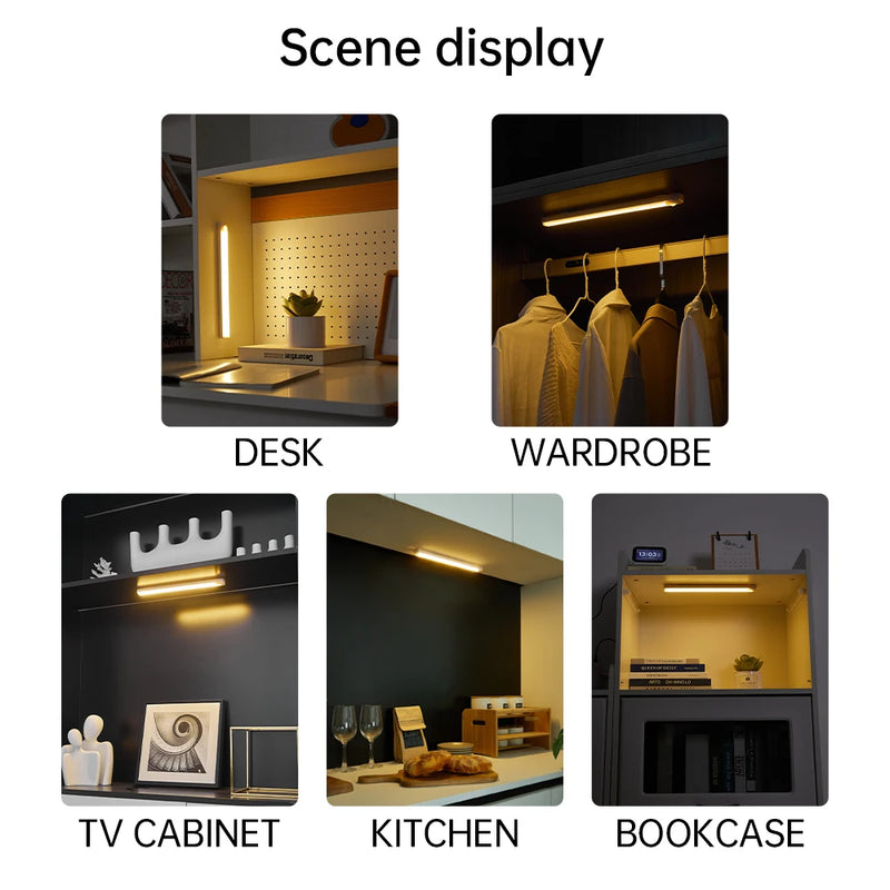 LED Motion Sensor Light Wireless LED Night Light Type C Rechargeable Light Cabinet Wardrobe Lamp Staircase Backlight For Kitchen