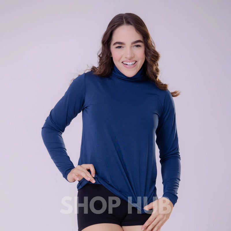 blusa gola alta feminina camisa termica segunda pele proteção solar