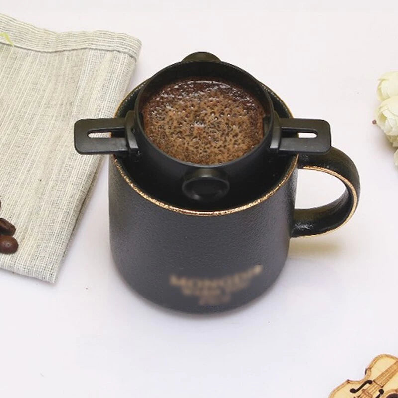 Filtro de café dobrável aço inoxidável portátil gotejamento café titular funil cesta reutilizável