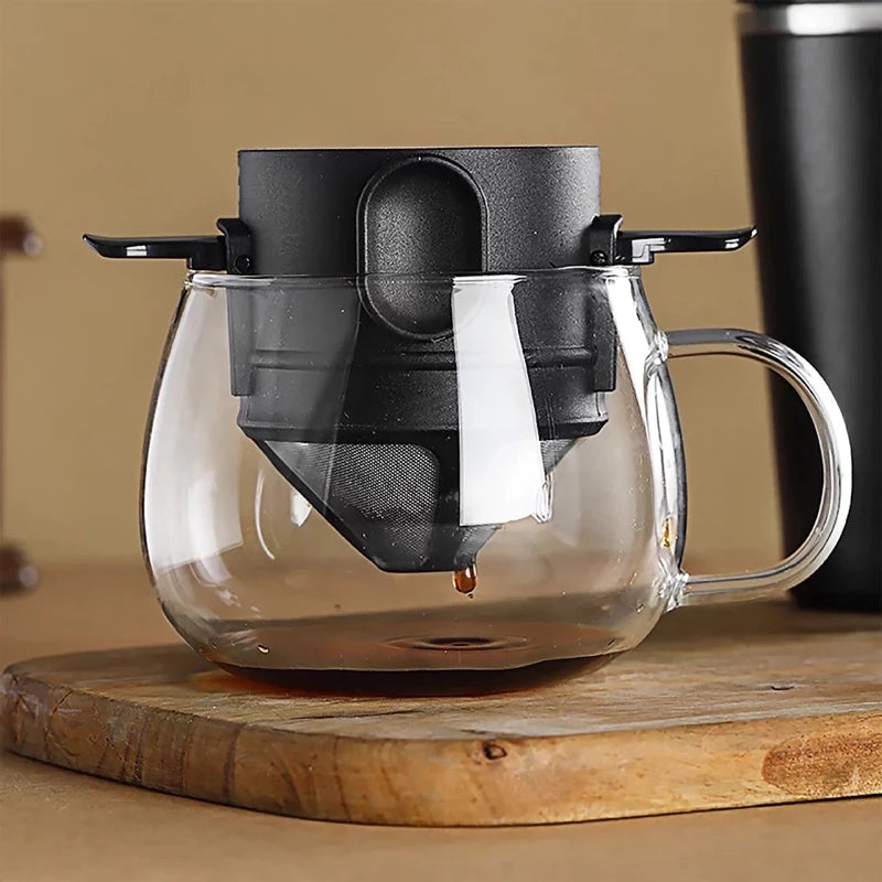 Filtro de café dobrável aço inoxidável portátil gotejamento café titular funil cesta reutilizável