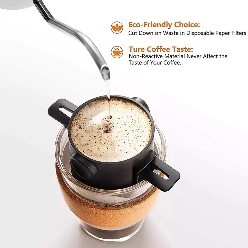 Filtro de café dobrável aço inoxidável portátil gotejamento café titular funil cesta reutilizável