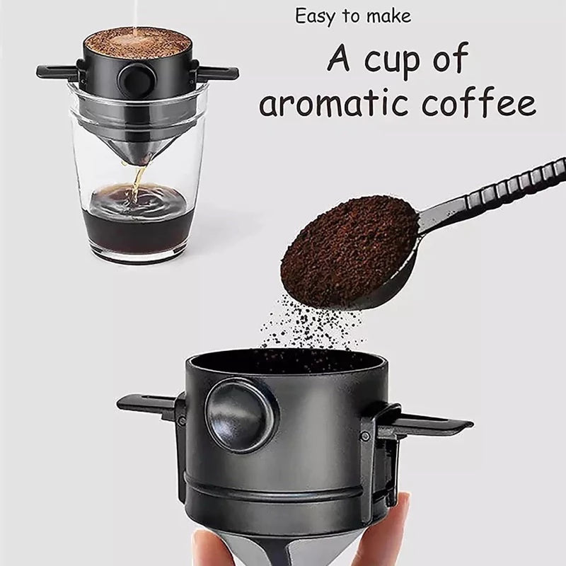 Filtro de café dobrável aço inoxidável portátil gotejamento café titular funil cesta reutilizável