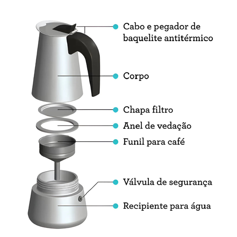 Cafeteira Italiana em Inox Café Expresso 9 Xícaras