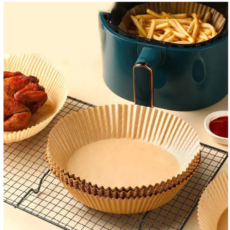 Kit 50 Formas de Papel Airfryer + 6 Formas Silicone Tamanhos Variados Microondas Forno Lavável com Alça
