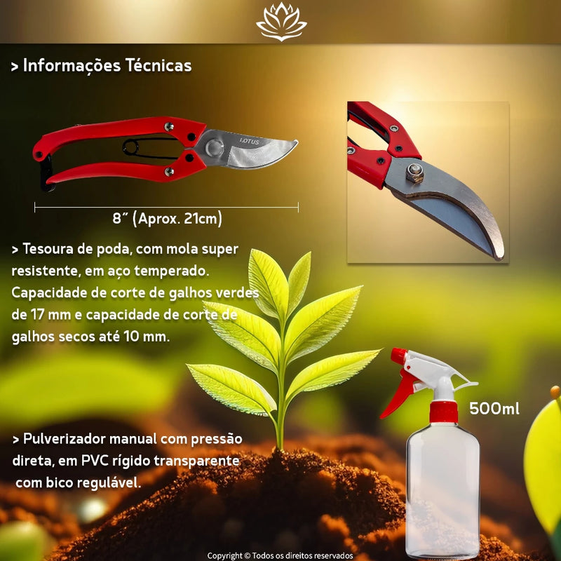 Kits Conjunto Ferramentas Jardinagem - Pás, Garfo, Ancinho, Pulverizador, Tesoura Poda P/ Jardim