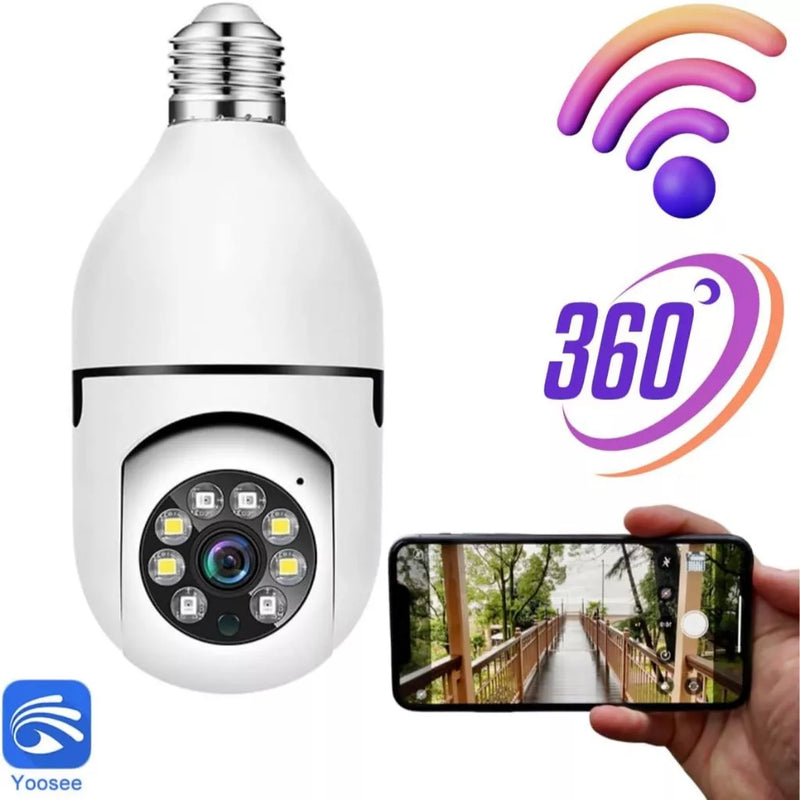 Camera Lâmpada Wifi Ip Segurança Panorâmica Giratória 360 1080P com Visão Noturna 8177